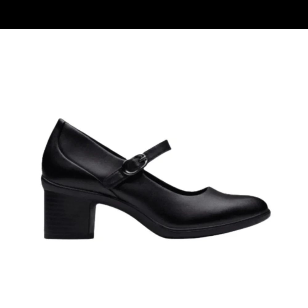Clarks Women's Shaya Jane Black Leather Mary Jane Pump - 82996 Shoe Fit Wide